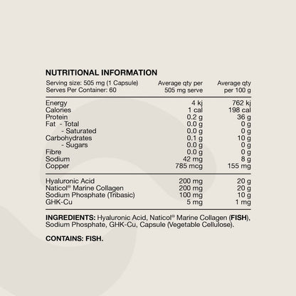 Hair + Skin GHK-Cu, Hyaluronic Acid Marine Collagen 60 Caps