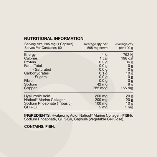 Hair + Skin GHK-Cu, Hyaluronic Acid Marine Collagen 60 Caps