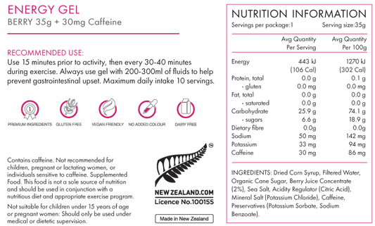 PEAKFUEL Cola 35g Energy Gels + 30mg